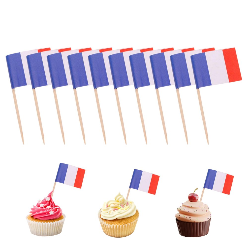 Flag Toothpicks 100PCS Mini France Flags On Sticks Food Flags Toothpick Cupcake Toppers Mini Cocktail Stick Flag Decor for Independence Day Party Bar