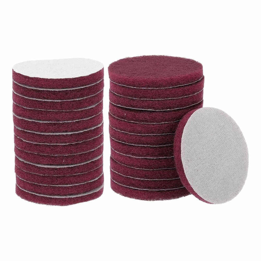 HARFINGTON 24pcs Scrubber Scouring Pads 400 Grits 4 Inch Drill Power Brush Hoop and Loop Surface Conditioning Disc Drill Scuffing Disc Scrub Pads for Home Kitchen Cleaning, Red