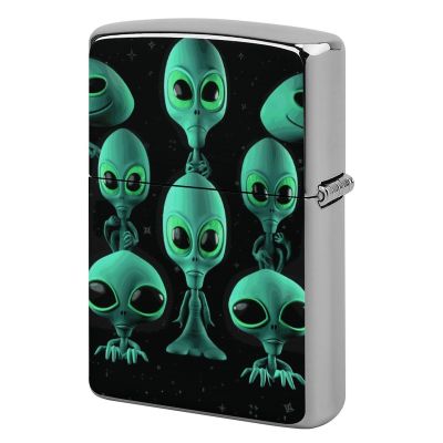 Aliens Lighter Case Double-Sided Graffiti Lighter Holder - Metal Lighters Protective Cover, Universal Fit for Standard Lighters, Stylish Gift for Men & Women