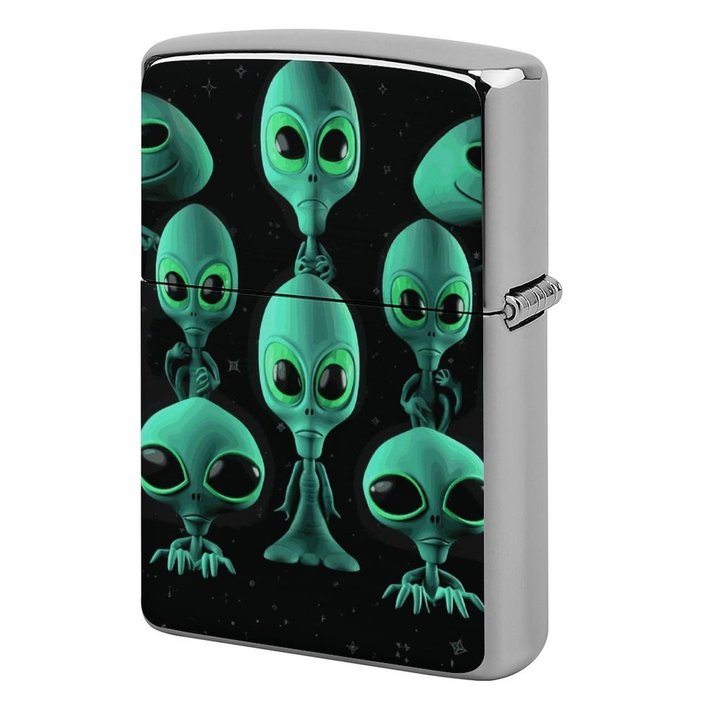 Aliens Lighter Case Double-Sided Graffiti Lighter Holder - Metal Lighters Protective Cover, Universal Fit for Standard Lighters, Stylish Gift for Men & Women