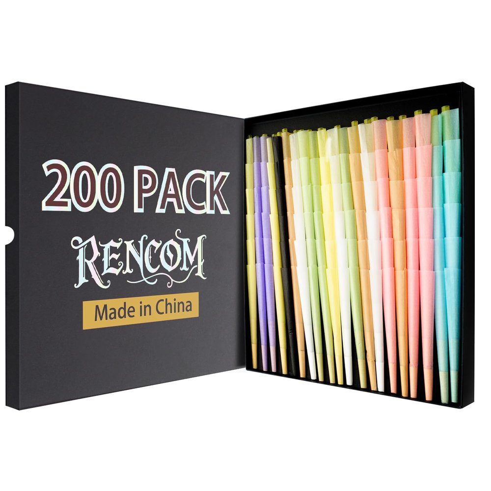 200 Pack 8 colors Colorful Pre rolled cone | Cones king siz | Slow Burning Pre Rolled Cones Made of Paper with Tips & Packing Tubes Included
