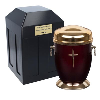 Burial Set Metal Urn with Protective Vault - Funeral Set Complete cremation burial kit (Cross/Vault/Plaque)