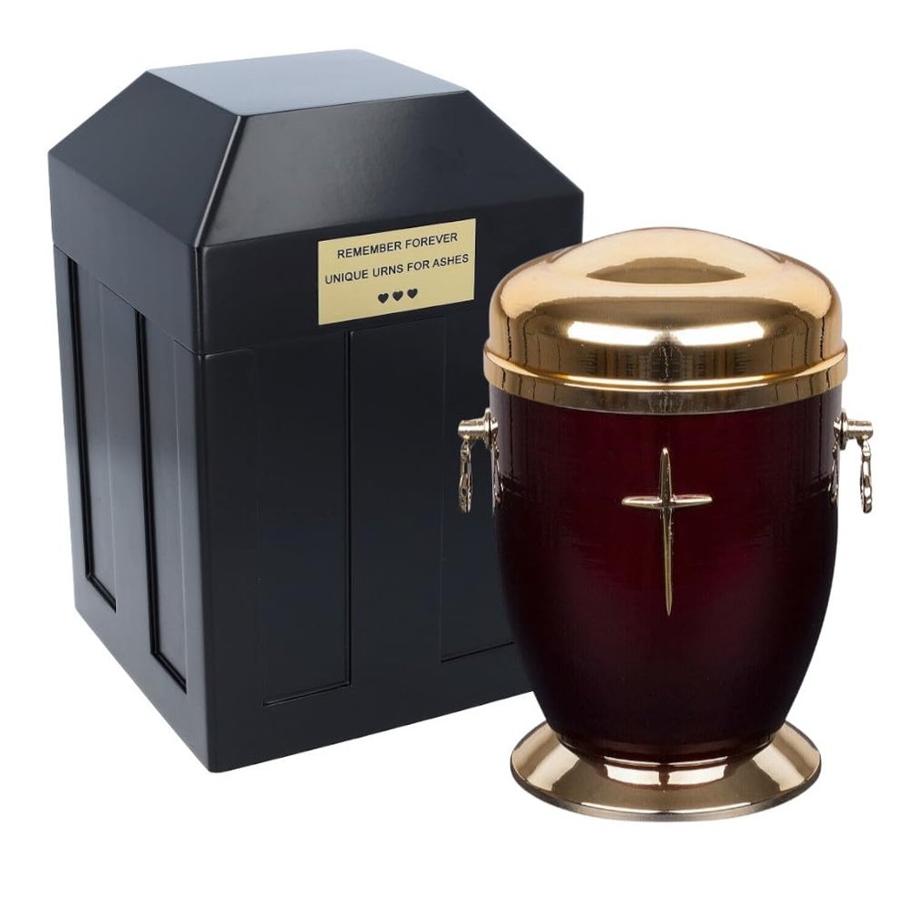 Burial Set Metal Urn with Protective Vault - Funeral Set Complete cremation burial kit (Cross/Vault/Plaque)