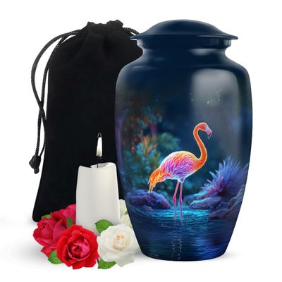 Yatskia Colorful Flamingo Large Funeral Urns for Human Ashes Adult Man, Decorative Cremation Urn for Ashes for Women, (Classic Large, 10 Inch)
