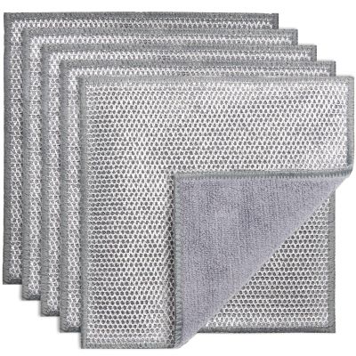 PIPUHA 5 Pack Wire Dish Cloths, Reusable Dual Sided Scrubber Cloths, Non-Scratch Stainless Steel Scrubber & Microfiber, Heavy Duty Cleaning Cloths for Dishes, Cookware, Pans, Stovetop