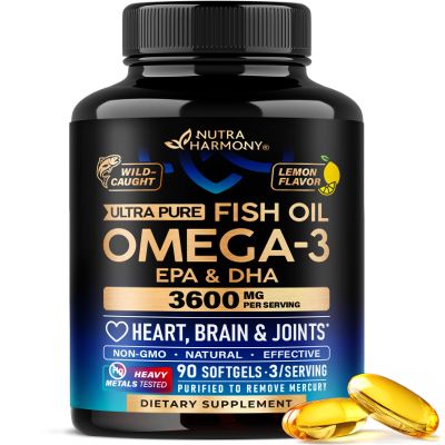 Omega 3 Fish Oil 3600 mg - Omega 3 Supplement for Men & Women - 90 Softgels