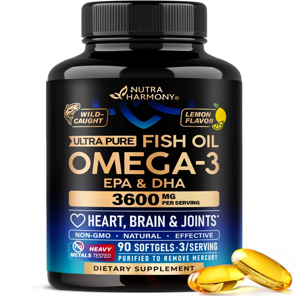 Omega 3 Fish Oil 3600 mg - Omega 3 Supplement for Men & Women - 90 Softgels