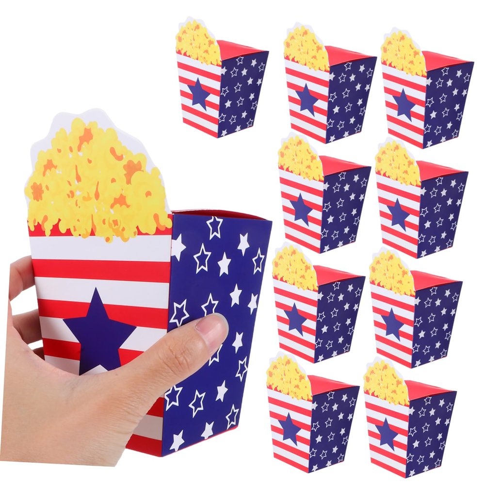 ABOOFAN 10pcs Independence Day Candy Boxes Party Favors Popcorn Style Snack Boxes for Wedding Party Event
