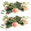 STOBAZA 2pcs Artificial Flower Candle Rings Wreaths Red Roses Decorative Candle Garland for Dinner Parties and Events view 1