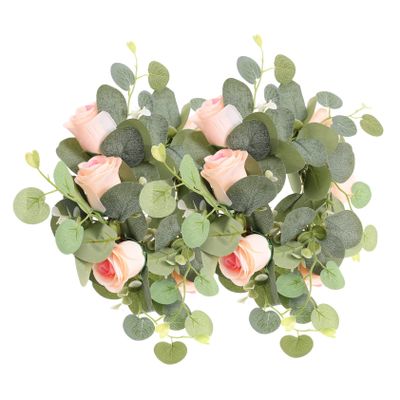 Amosfun 2pcs Artificial Flower Candle Rings Red Roses Spring Candle Garland for Table Decoration Faux Floral Centerpiece for Parties and Weddings