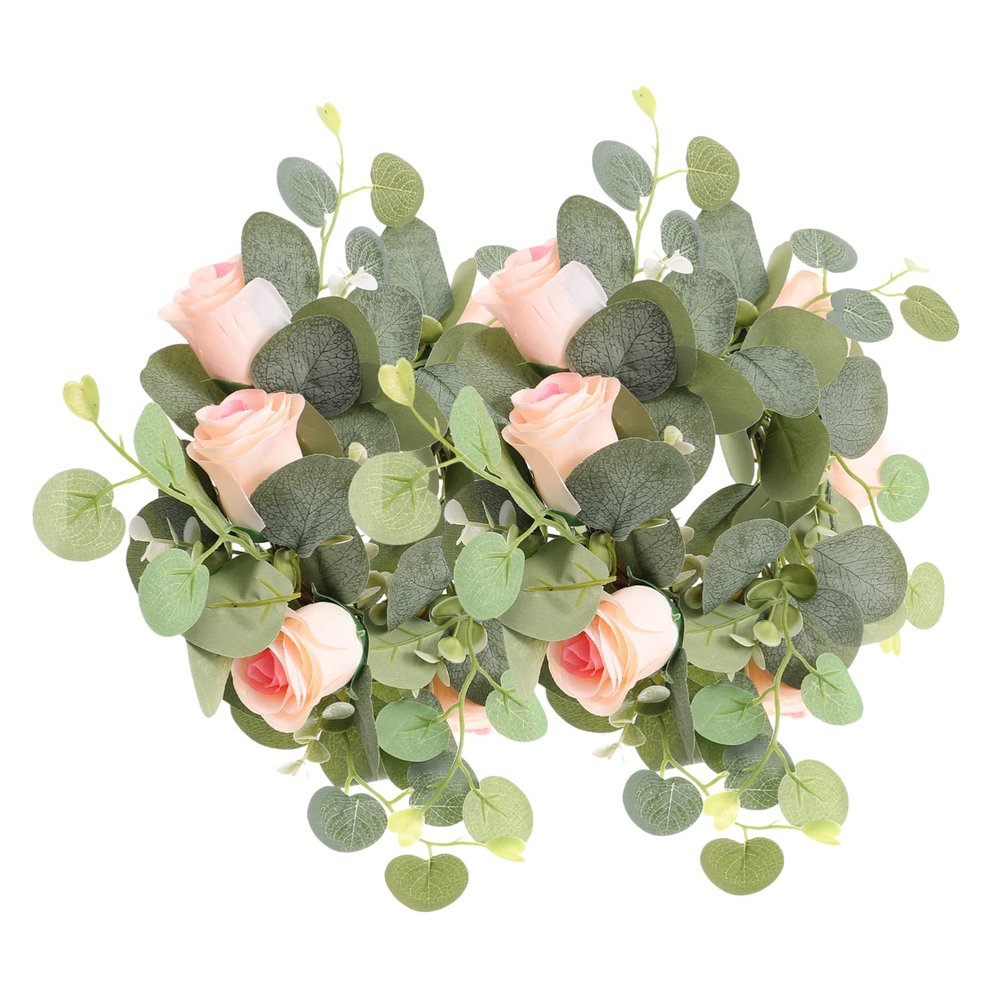 Amosfun 2pcs Artificial Flower Candle Rings Red Roses Spring Candle Garland for Table Decoration Faux Floral Centerpiece for Parties and Weddings