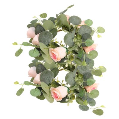 Happyyami 2pcs Artificial Floral Candle Ring Garland Red Roses Spring Decor for Table Parties Faux Flower Arrangement for Home and Holiday Decorations