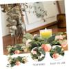 Happyyami 2pcs Artificial Floral Candle Ring Garland Red Roses Spring Decor for Table Parties Faux Flower Arrangement for Home and Holiday Decorations view 4