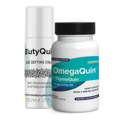 Age Defying Super Combo Pack of BUTYQUIN & OMEGAQUIN | Anti Aging Cream Bundled with Omega 3 Capsules for Skin, Joint, Brain & Heart Health | Vegan, Non-GMO Softgels & Cream, 1 Pack Each