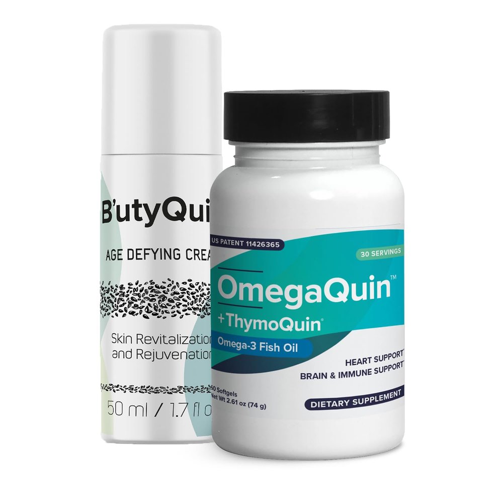 Age Defying Super Combo Pack of BUTYQUIN & OMEGAQUIN | Anti Aging Cream Bundled with Omega 3 Capsules for Skin, Joint, Brain & Heart Health | Vegan, Non-GMO Softgels & Cream, 1 Pack Each