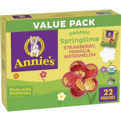 Annie's Organic Springtime Fruit Flavored Snacks, Strawberry, Mango Peach, and Watermelon, 22 Ct, 15.4 oz