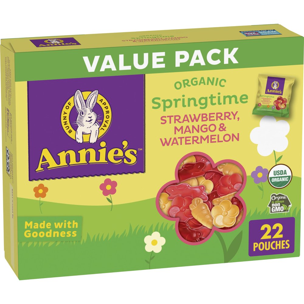 Annie's Organic Springtime Fruit Flavored Snacks, Strawberry, Mango Peach, and Watermelon, 22 Ct, 15.4 oz