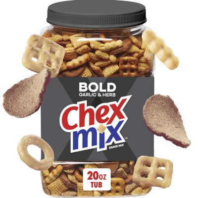 Chex Mix Bold Garlic and Herb Snack Mix, Salty Snacks Tub, 20 oz