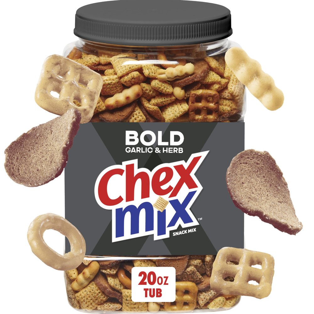 Chex Mix Bold Garlic and Herb Snack Mix, Salty Snacks Tub, 20 oz