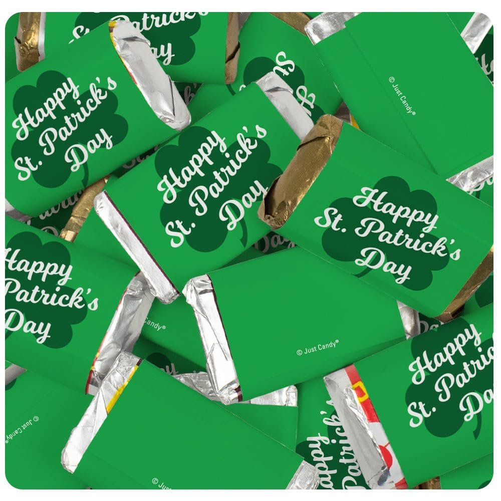 136 Pcs St. Patrick's Day Candy Favors Assorted Wrapped Miniature Chocolate Bars For Gifts, Treat Bags & More - No Assembly Required - Clover (2.5lb Bag)