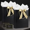 JMANNI Gift Bag, 1PCS Gift Bags with Ribbon and 1 Greeting Cards 2 Tissue Paper, Portable Paper Gift Bag with Handles, Birthday Gift Bags,Present Bags for Wedding Party Mothers Day(PureBlack) view 2