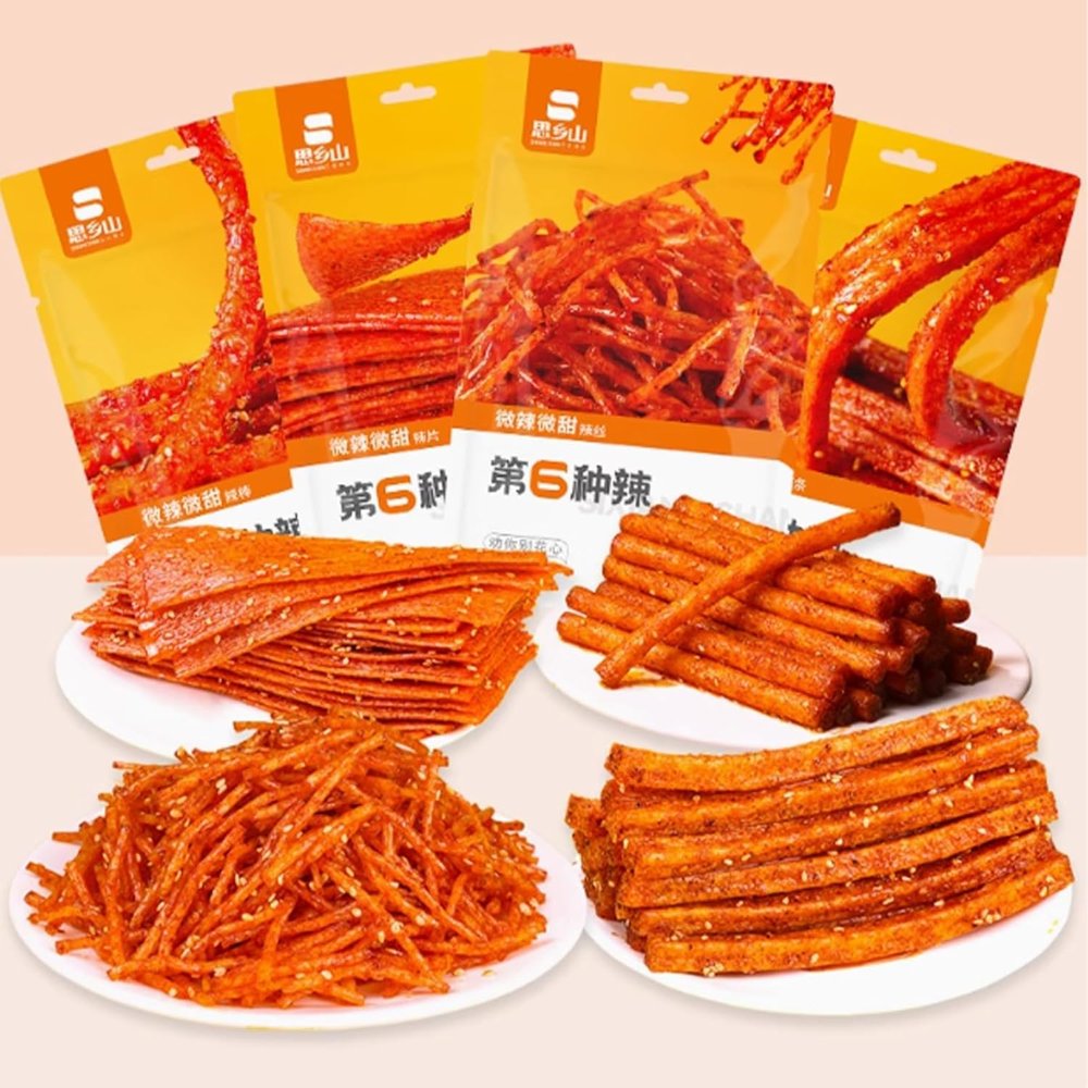 4 Flavors Mixed with Spicy Strips,Handmade Spicy Stick, Slightly Spicys and Sweet Flavor Chinese Snack,a Must-Have Snack for Leisure - (4 Pack,72g/2.53oz per pack)