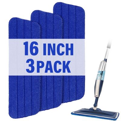 16.5 inch Mop Pads Refills, 3 Pack Microfiber Reusable Replacement Flat Replacements Heads for Wet Dry Floor Cleaning, Blue Cloth