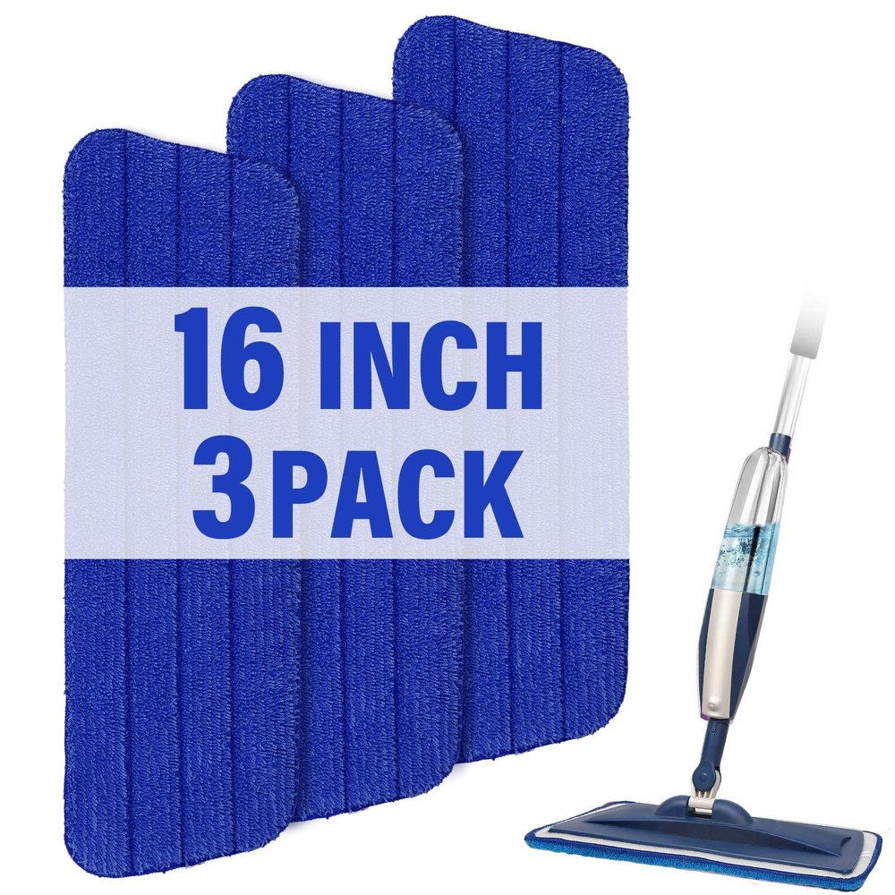 16.5 inch Mop Pads Refills, 3 Pack Microfiber Reusable Replacement Flat Replacements Heads for Wet Dry Floor Cleaning, Blue Cloth