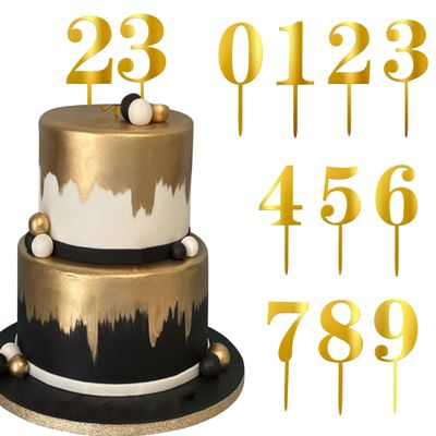 10 Pack Acrylic Number 0-9 Cake Toppers Mirrored Numbers Cake Picks Happy Birthday Party for Baby Shower Wedding Birthday Anniversary Party Cupcake Decorations Supplies Gold