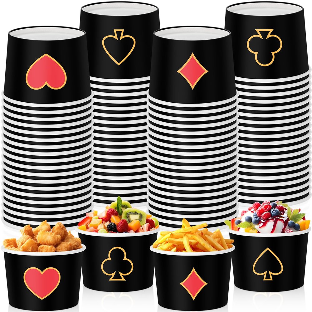 Pickmesh 80 Pcs Casino Paper Ice Cream Cups 9 oz Poker Las Vegas Disposable Dessert Bowls Snack Soup Paper Cups Poker Night Birthday Party Supplies for Hot or Cold Food