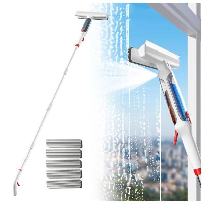 RRRYYYZZ 75'' Spray Window Cleaning Squeegee Kit with 4-Section Extension Pole, 4 in 1 Window Squeegee Window Squeegee with Sewage Collector and 5 Pads