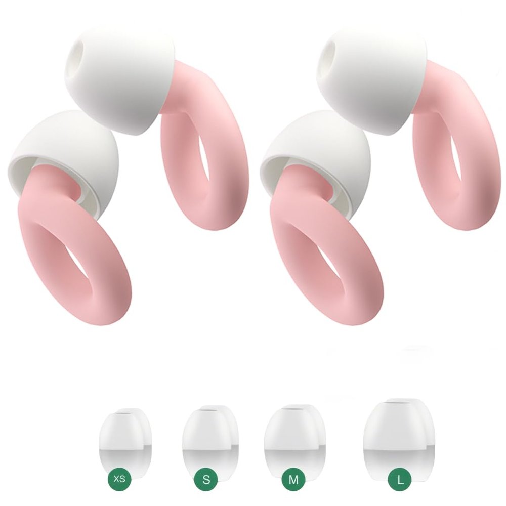 2PCS Ear Plugs, 33dB Hearing Protection Noise Canceling Sleep Earbuds, Reusable Silicone Earplugs for Concerts, Deep Concentration, Travel, with Earplug Storage Bag and Earplug Heads-Pink