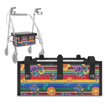 LVEWYB Colorful Boho Flowers Striped Walker Bag Foldable Walkers Storage Bags Under Seat with Small Internal Pockets Large Capacity Organizer Walker Attachment