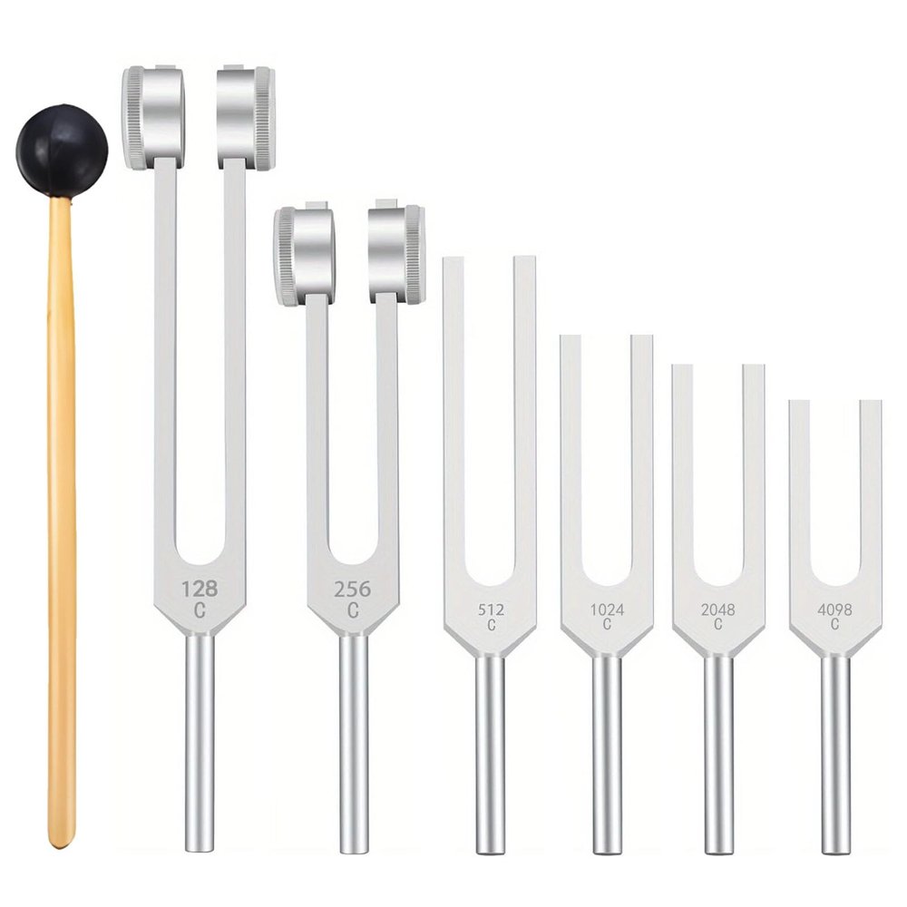 7-Piece Tuning Fork Set For Chakra Healing, Aluminum Alloy, Includes Precision Frequencies And Wood Striker