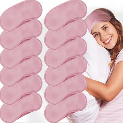 12 Pack Blindfold Eye Mask Cover Sleep Mask for Party Games Travel Sleep Team Build Party Supply with Adjustable Strap for Women Men Kids, Pink