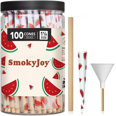 SmokyJoy Rolling Papers Pre Rolled Paper 1 1/4 Size - 100 Pack Watermelon Preroll Pre Rolls Paper with Filter Tips and Packing Tubes Included