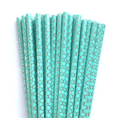 100 pcs Under The Sea Party Paper Straws, Aqua Mermaid Fish Silver Foil Scale Drinking Straws, Kids Birthday Baby Shower Ocean Beach Pool Tropical Summer Hawaiian Cake Pop Sticks (Aqua With Scale)