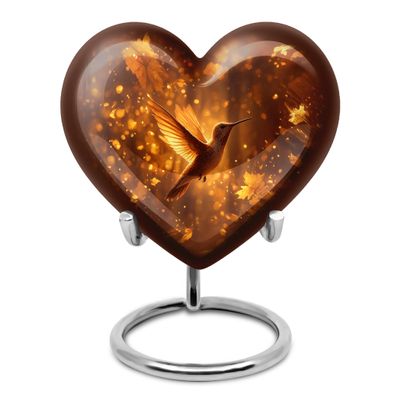 Humming Bird Cremation Urns for Human Ashes Men and Women Remains - Leaf's Ash Urns for Humans Keepsake - Orange Small Keepsake Urn for Ashes Husband and Wife 3 Inch
