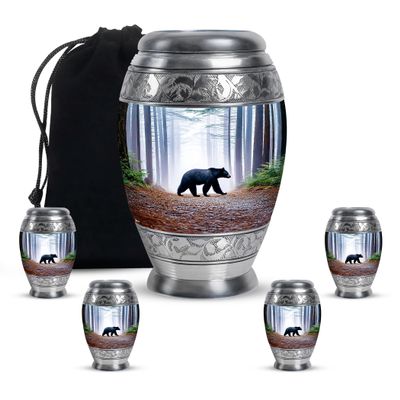 JAGSHASHI Bear Keepsake Urn for Ashes for Women & Men - Large Funeral Urns for Human Ashes Adult Male - Tiny Burial Urn for Adult Female - Combo of 10 Inch & 3 Inch - Decorative Cremation Urns