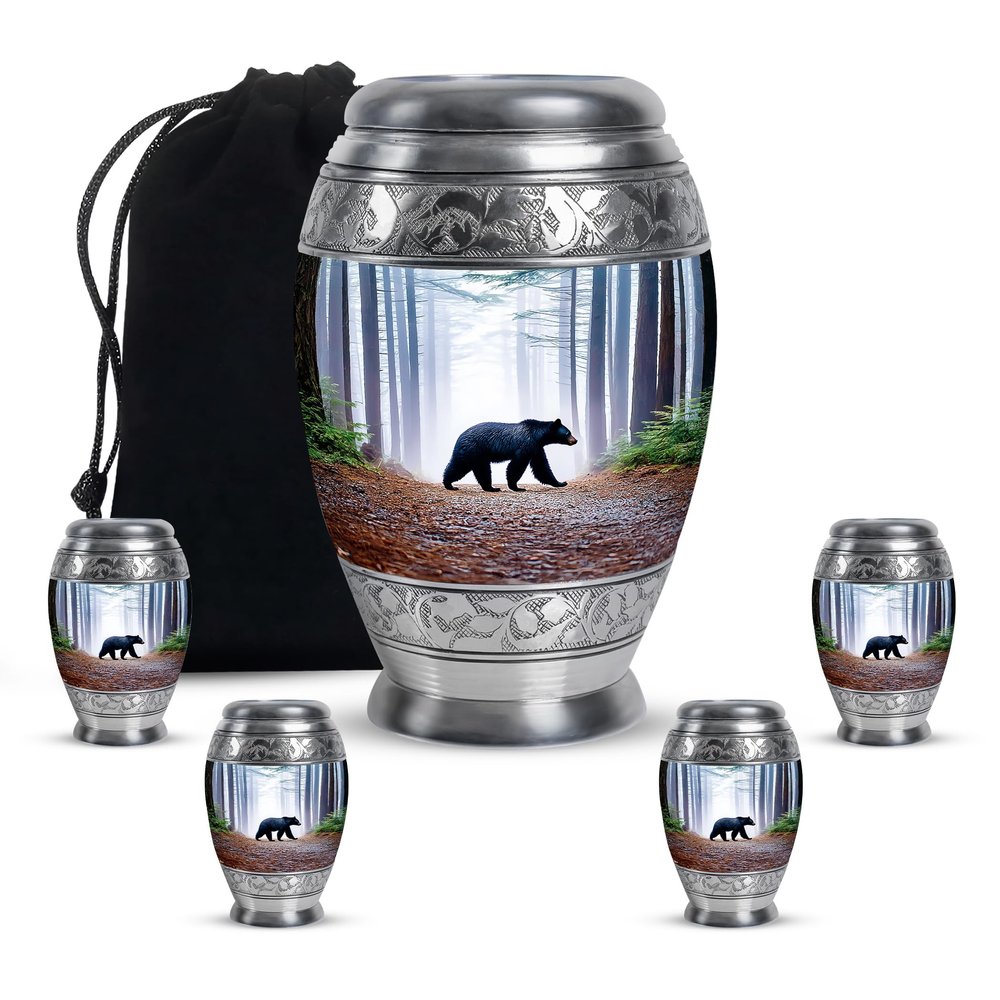 JAGSHASHI Bear Keepsake Urn for Ashes for Women & Men - Large Funeral Urns for Human Ashes Adult Male - Tiny Burial Urn for Adult Female - Combo of 10 Inch & 3 Inch - Decorative Cremation Urns