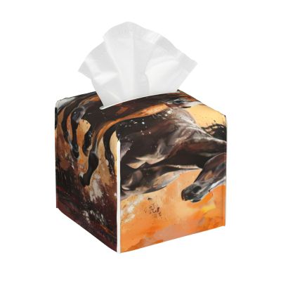 Horses Running Art Print PVC Leather Tissue Box Holder Napkin Facial Tissues Holder Dispenser for Bathroom Home
