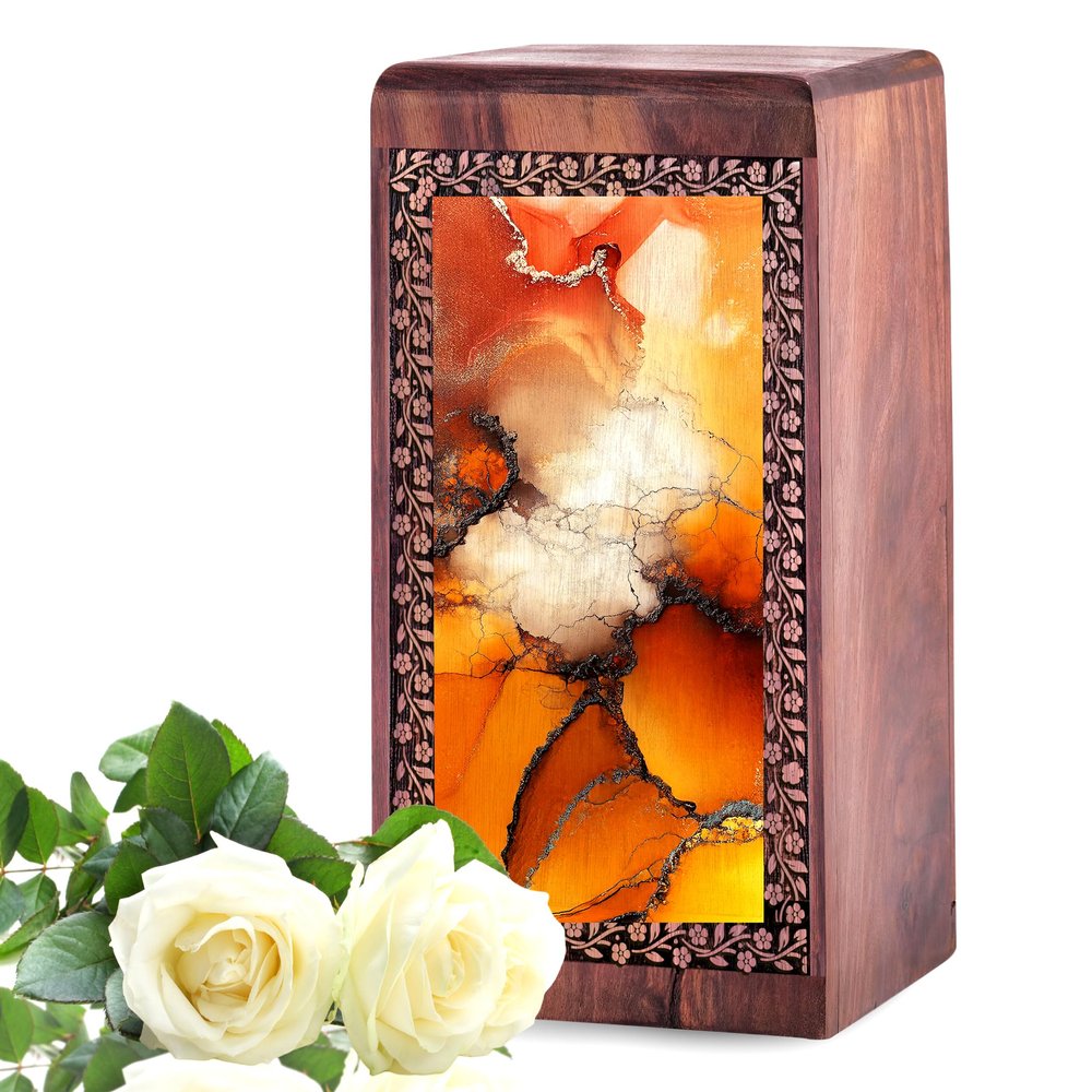 Abstract Small Urn for Human Ashes Keepsake Mom - Wooden Mini Urns for Ashes Adult Female Mother - Funeral Urn for Male & Female - Small Wood Urns for Best Friends - 5 Inch