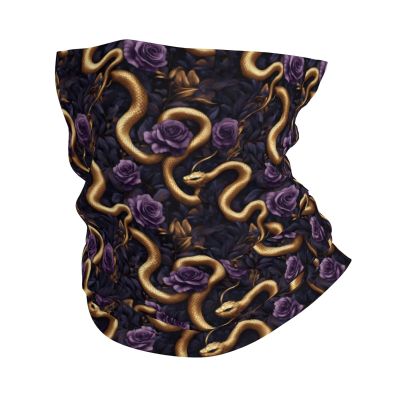 Neck Gaiters for Men Women - Purple Rose Gold Snake Print Head Scarf Balaclava Face Mask Cover Neck Scarf Bandana