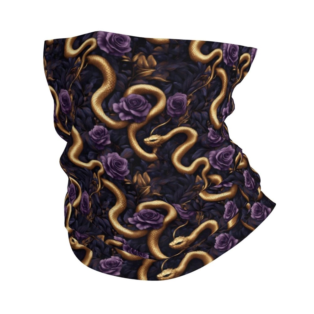 Neck Gaiters for Men Women - Purple Rose Gold Snake Print Head Scarf Balaclava Face Mask Cover Neck Scarf Bandana