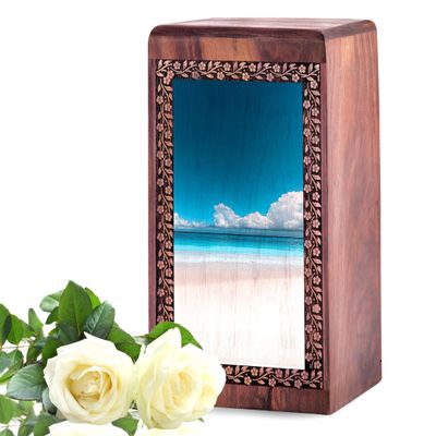 Beach Decorative Urns for Ashes Adult Female Husband and Wife - Ocean Burial Urns for Human Ashes for Men and Women - Large Adult Urn - Wooden Funeral Urn 10 Inch