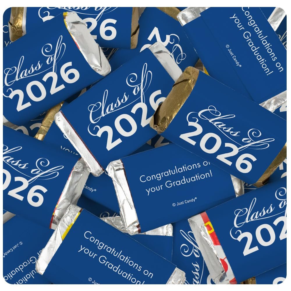 34 Pcs Blue Graduation Candy Party Favors Assorted Wrapped Miniatures Chocolate - Class of 2026