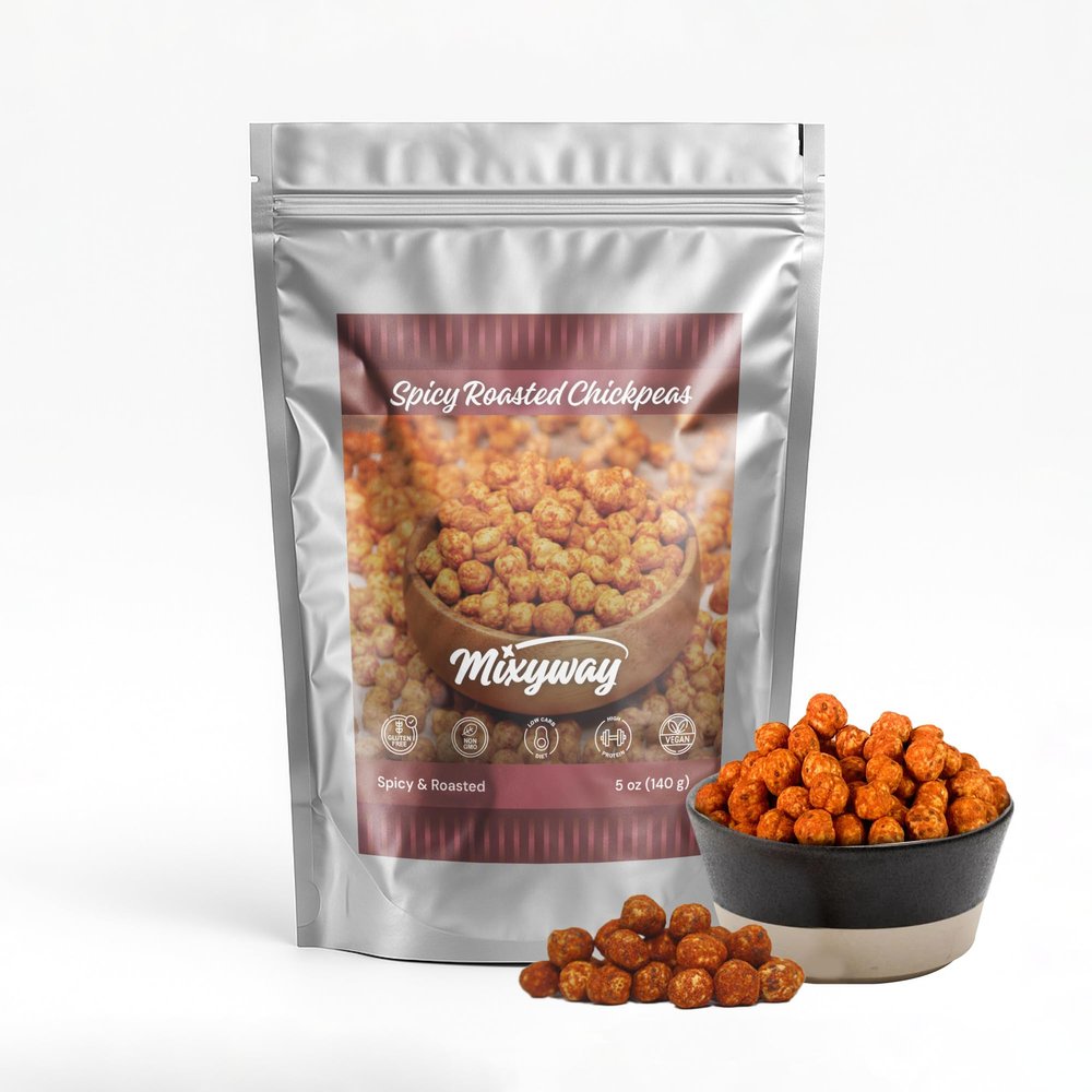 Spicy Chickpeas (Garbanzo Beans) Gourmet Snacks 5 OZ Crunchy Roasted Chickpeas with Bold Seasoning Plant-Based Protein Snack Resealable Doypack (5 Ounce, Spicy)