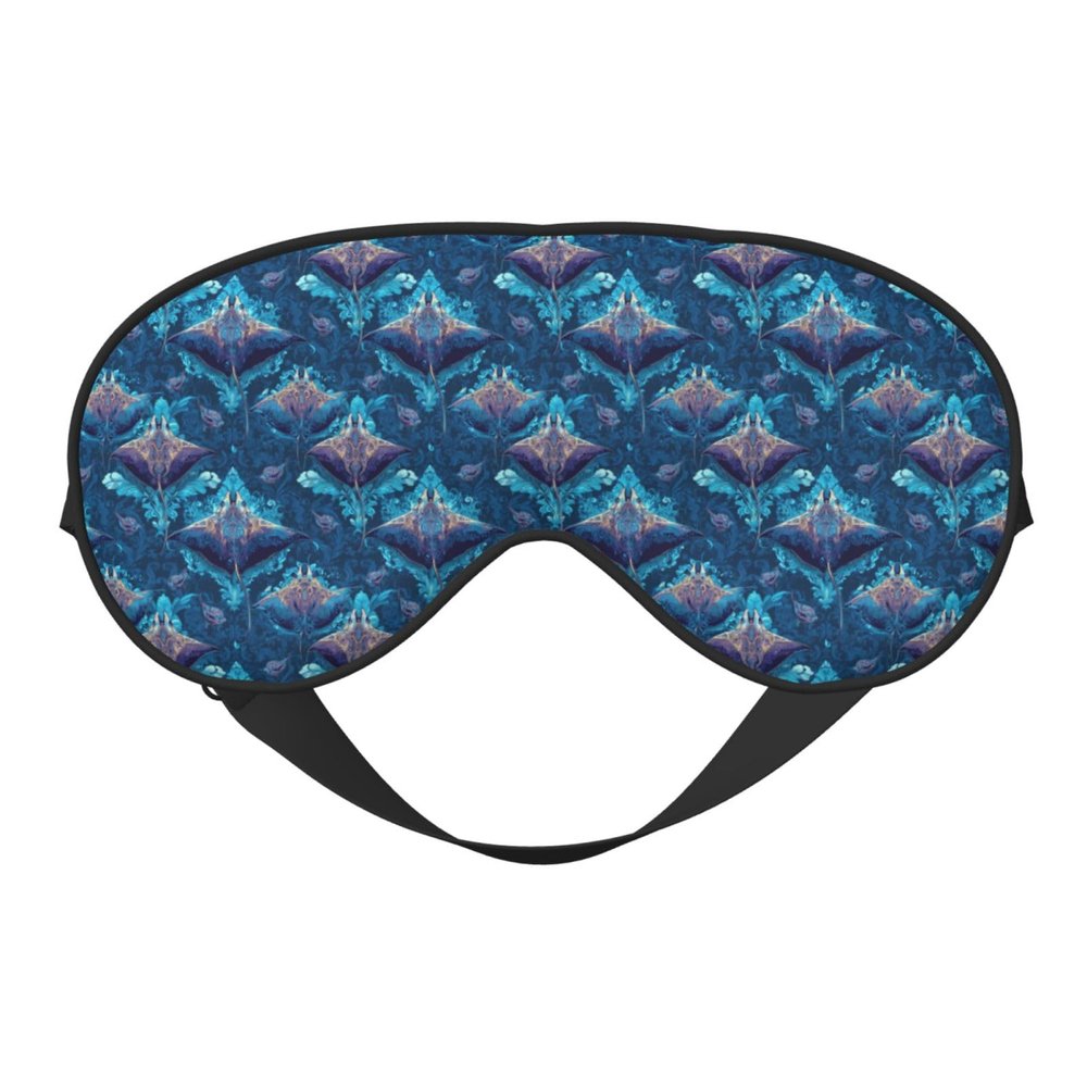 Eye Sleep Mask for Women Men - Retro Blue Manta Ray Print Adjustable Comfy Buckle Travel Eye Masks for Sleep Mask Blackout, Sleeping Blindfolds for Women Men, Funny Blindfolds for Party Games