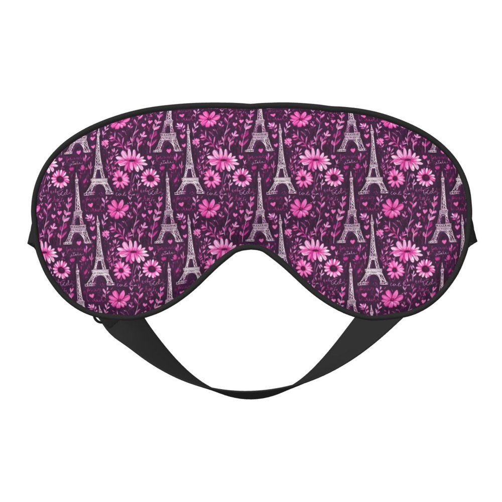 Eye Sleep Mask for Women Men - Pink Flower Eiffel Tower Print Adjustable Buckle Travel Eye Masks for Sleep Mask Blackout, Comfy Sleeping Mask for Women Men, Funny Blindfolds for Party Games