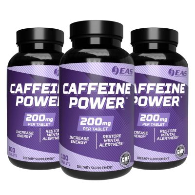 EAS Caffeine Power 200mg | Caffeine Pills Supplement | Increase Energy & Restore Mental Alertness | Gluten Free, Non GMO, Vegetarian Friendly | 100 Tablets (Pack of 3)